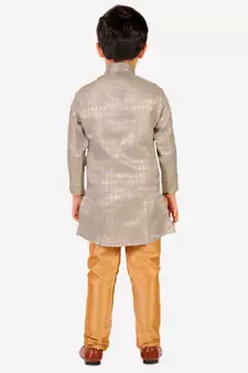 Grey Stripes Cotton Jacquard Kurta Pajama Set // Traditional Wear