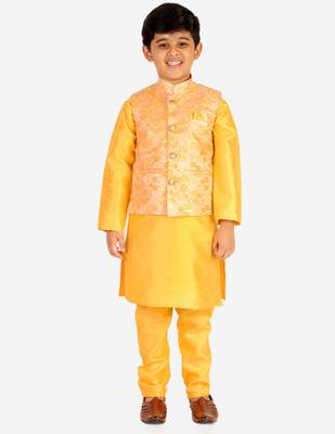 Yellow Stripes SIlk Jacquard Kurta Pajama Set // Traditional Wear 1