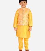 Yellow Stripes SIlk Jacquard Kurta Pajama Set // Traditional Wear