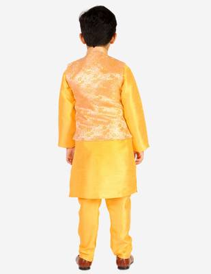 Yellow Stripes SIlk Jacquard Kurta Pajama Set // Traditional Wear 2