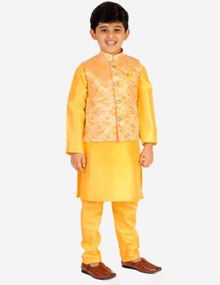 Yellow Stripes SIlk Jacquard Kurta Pajama Set // Traditional Wear 3