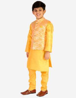 Yellow Stripes SIlk Jacquard Kurta Pajama Set // Traditional Wear 4