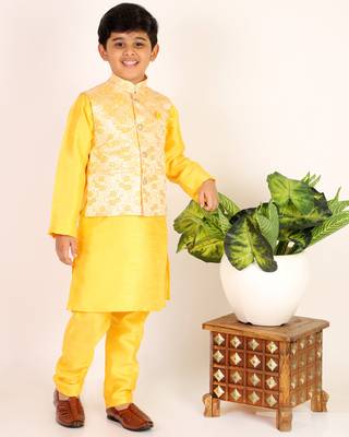 Yellow Stripes SIlk Jacquard Kurta Pajama Set // Traditional Wear 5