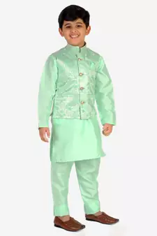 Green Stripes SIlk Jacquard Kurta Pajama Set // Traditional Wear