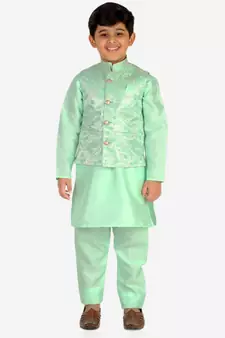 Green Stripes SIlk Jacquard Kurta Pajama Set // Traditional Wear