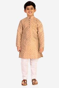 Brown Stripes SIlk Jacquard Kurta Pajama Set // Traditional Wear