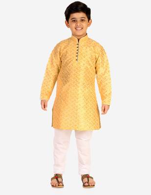 Yellow Stripes SIlk Jacquard Kurta Pajama Set // Traditional Wear 1