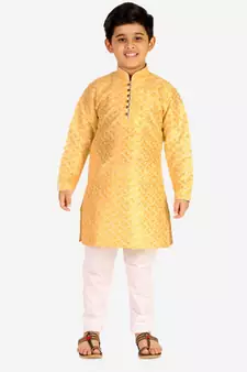 Yellow Stripes SIlk Jacquard Kurta Pajama Set // Traditional Wear