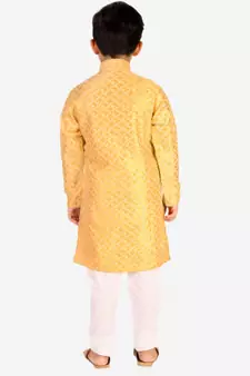 Yellow Stripes SIlk Jacquard Kurta Pajama Set // Traditional Wear