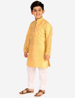 Yellow Stripes SIlk Jacquard Kurta Pajama Set // Traditional Wear 3