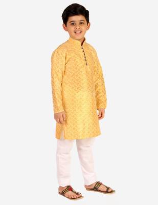 Yellow Stripes SIlk Jacquard Kurta Pajama Set // Traditional Wear 4