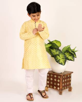 Yellow Stripes SIlk Jacquard Kurta Pajama Set // Traditional Wear 5