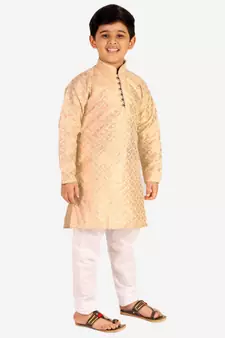 Cream Stripes SIlk Jacquard Kurta Pajama Set // Traditional Wear