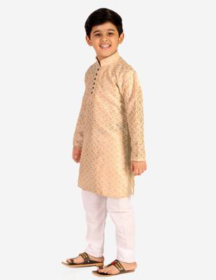 Cream Stripes SIlk Jacquard Kurta Pajama Set // Traditional Wear 4