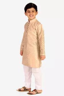 Cream Stripes SIlk Jacquard Kurta Pajama Set // Traditional Wear