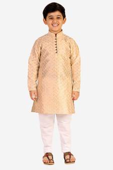 Cream Stripes SIlk Jacquard Kurta Pajama Set // Traditional Wear
