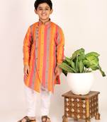Orange Stripes Cotton Jacquard Kurta Pajama Set // Traditional Wear