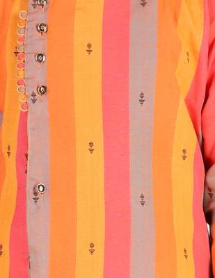 Orange Stripes Cotton Jacquard Kurta Pajama Set // Traditional Wear 2