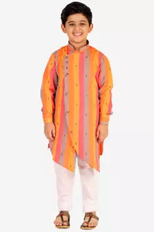 Orange Stripes Cotton Jacquard Kurta Pajama Set // Traditional Wear