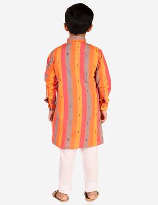 Orange Stripes Cotton Jacquard Kurta Pajama Set // Traditional Wear 4