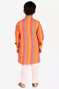 Orange Stripes Cotton Jacquard Kurta Pajama Set // Traditional Wear