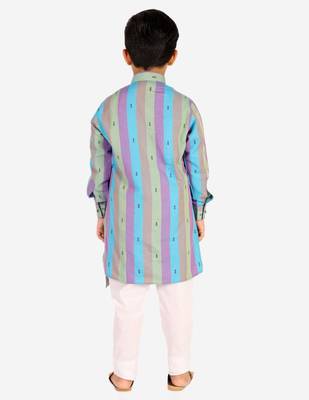 Green Stripes Cotton Jacquard Kurta Pajama Set // Traditional Wear 3
