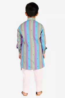 Green Stripes Cotton Jacquard Kurta Pajama Set // Traditional Wear