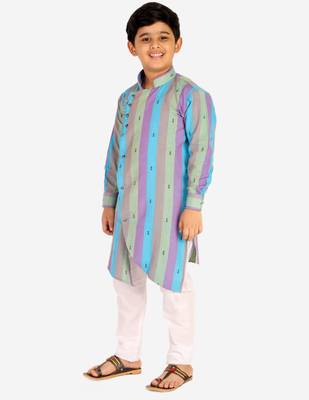 Green Stripes Cotton Jacquard Kurta Pajama Set // Traditional Wear 4