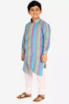 Green Stripes Cotton Jacquard Kurta Pajama Set // Traditional Wear