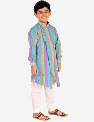 Green Stripes Cotton Jacquard Kurta Pajama Set // Traditional Wear 5