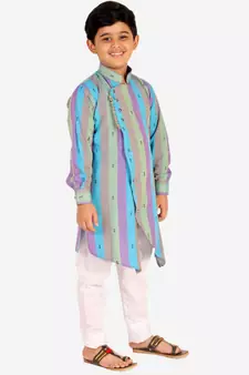 Green Stripes Cotton Jacquard Kurta Pajama Set // Traditional Wear