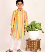 Yellow Stripes Cotton Jacquard Kurta Pajama Set // Traditional Wear