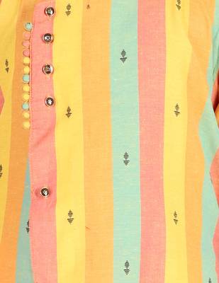 Yellow Stripes Cotton Jacquard Kurta Pajama Set // Traditional Wear 2