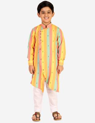Yellow Stripes Cotton Jacquard Kurta Pajama Set // Traditional Wear 3