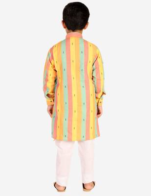 Yellow Stripes Cotton Jacquard Kurta Pajama Set // Traditional Wear 4