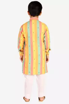 Yellow Stripes Cotton Jacquard Kurta Pajama Set // Traditional Wear