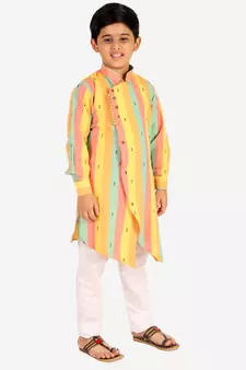 Yellow Stripes Cotton Jacquard Kurta Pajama Set // Traditional Wear