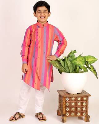 Pink Stripes Cotton Jacquard Kurta Pajama Set // Traditional Wear 1