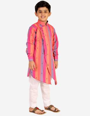 Pink Stripes Cotton Jacquard Kurta Pajama Set // Traditional Wear 3