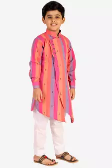 Pink Stripes Cotton Jacquard Kurta Pajama Set // Traditional Wear