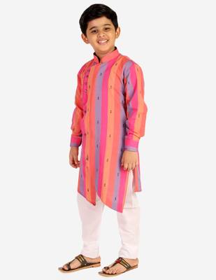 Pink Stripes Cotton Jacquard Kurta Pajama Set // Traditional Wear 4