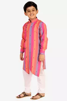 Pink Stripes Cotton Jacquard Kurta Pajama Set // Traditional Wear