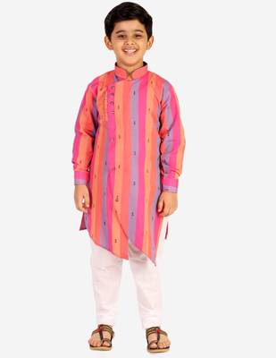Pink Stripes Cotton Jacquard Kurta Pajama Set // Traditional Wear 5