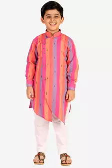 Pink Stripes Cotton Jacquard Kurta Pajama Set // Traditional Wear