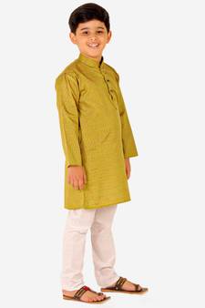 Green Stripes SIlk Jacquard Kurta Pajama Set // Traditional Wear