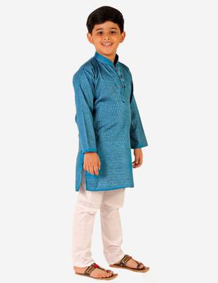Sky Blue Stripes SIlk Jacquard Kurta Pajama Set // Traditional Wear 1