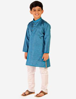 Sky Blue Stripes SIlk Jacquard Kurta Pajama Set // Traditional Wear 2