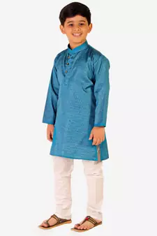 Sky Blue Stripes SIlk Jacquard Kurta Pajama Set // Traditional Wear