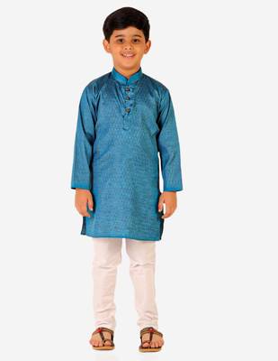 Sky Blue Stripes SIlk Jacquard Kurta Pajama Set // Traditional Wear 3