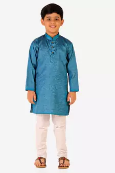 Sky Blue Stripes SIlk Jacquard Kurta Pajama Set // Traditional Wear